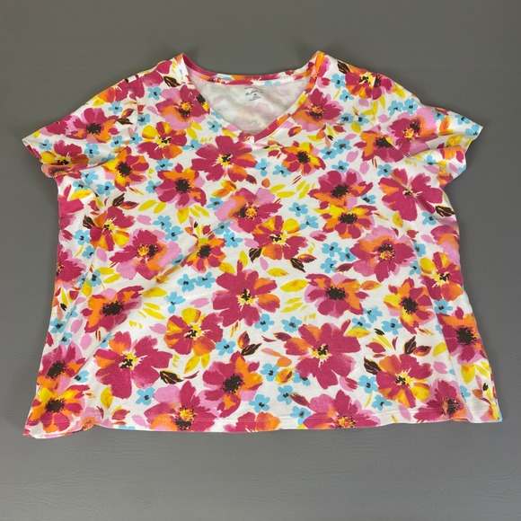 Studio Works The Studio‎ Tee Women's 3X Floral Print V Neck Short Sleeve Top - Picture 1 of 11